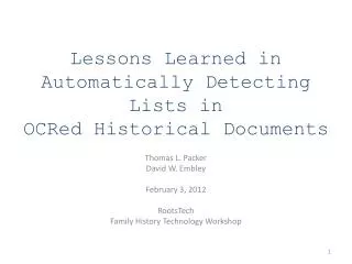 Lessons Learned in Automatically Detecting Lists in OCRed Historical Documents
