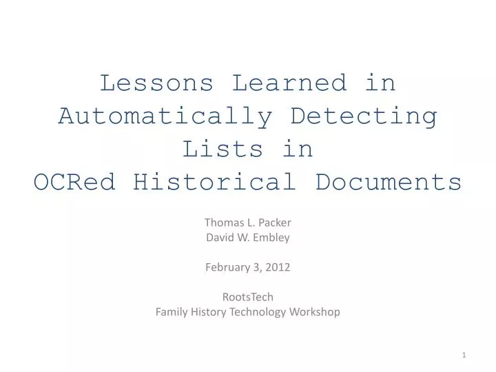 lessons learned in automatically detecting lists in ocred historical documents