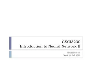 CSCI3230 Introduction to Neural Network II