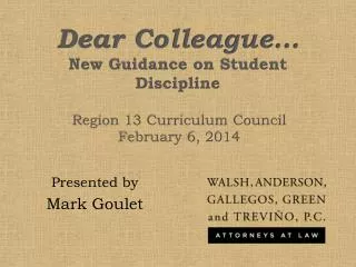 Dear Colleague… New Guidance on Student Discipline