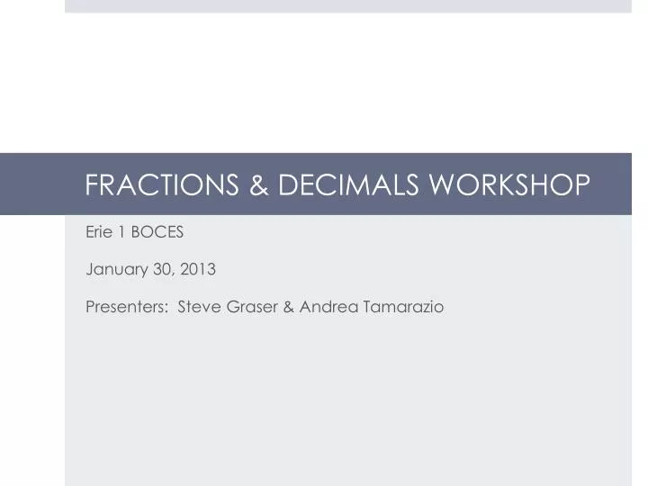 fractions decimals workshop