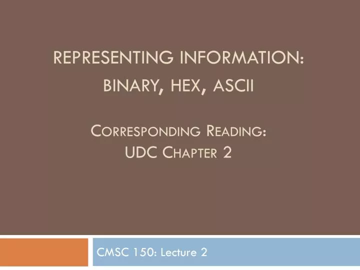 representing information binary hex ascii corresponding reading udc chapter 2
