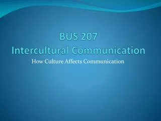 BUS 207 Intercultural Communication