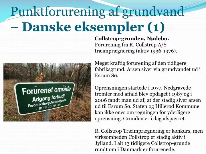 punktforurening af grundvand danske eksempler 1