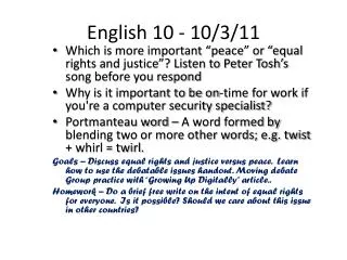 English 10 - 10/3/11
