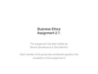 Business Ethics Assignment 2.7.