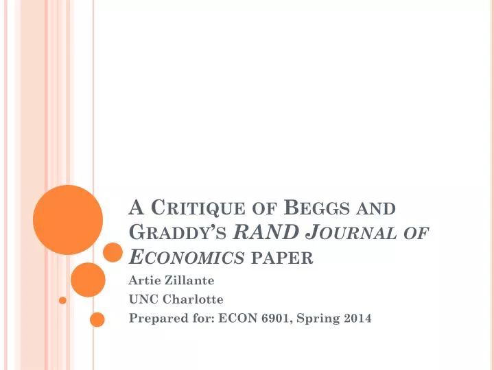 a critique of beggs and graddy s rand journal of economics paper