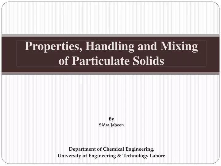 properties handling and mixing of particulate solids