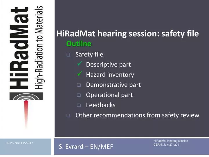 hiradmat hearing session safety file