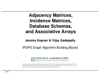 Adjacency Matrices , Incidence Matrices , Database Schemas , and Associative Arrays