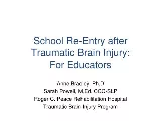 School Re-Entry after Traumatic Brain Injury: For Educators