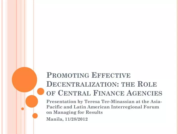 promoting effective decentralization the role of central finance agencies