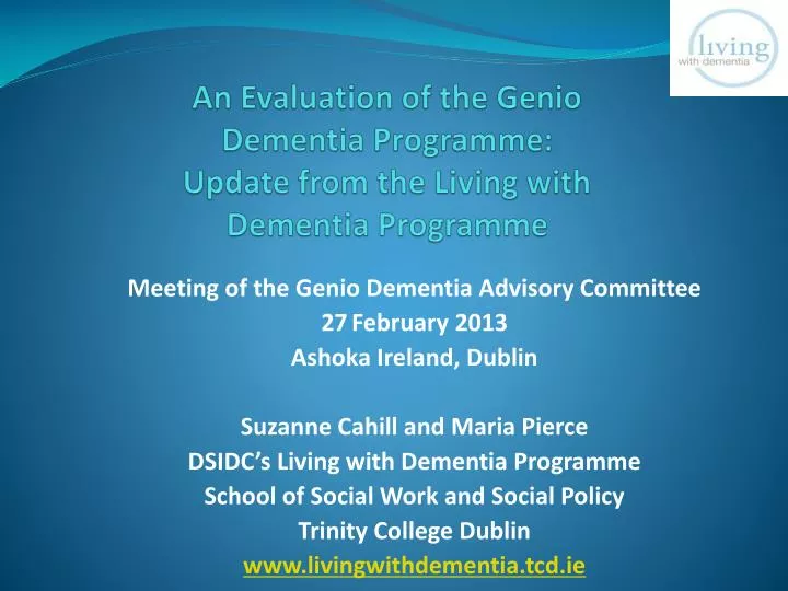 an evaluation of the genio dementia programme update from the living with dementia programme