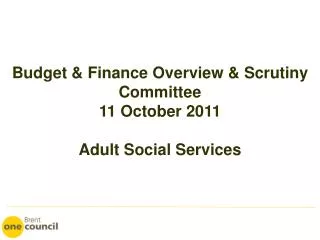 Budget &amp; Finance Overview &amp; Scrutiny Committee 11 October 2011 Adult Social Services