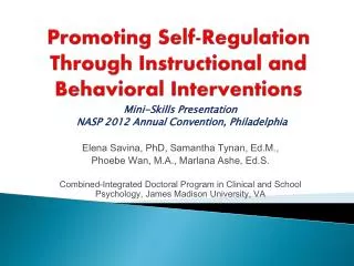 Promoting Self-Regulation Through Instructional and Behavioral Interventions