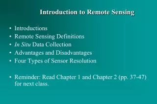 Introductions Remote Sensing Definitions In Situ Data Collection Advantages and Disadvantages