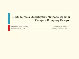 SSRC Eurasia Quantitative Methods Webinar Complex Sampling Designs