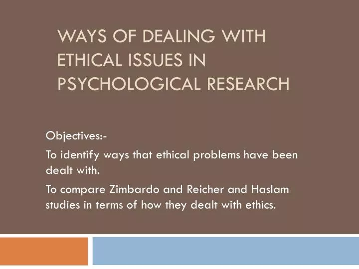 ways of dealing with ethical issues in psychological research