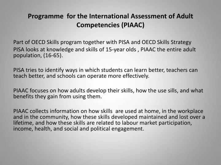 programme for the international assessment of adult competencies piaac