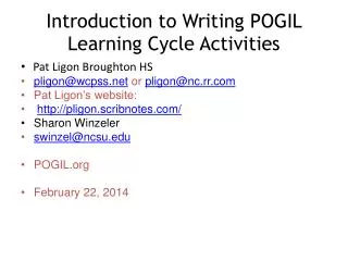 Introduction to Writing POGIL Learning Cycle Activities