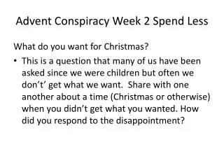 Advent Conspiracy Week 2 Spend Less