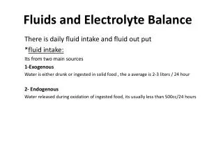 Fluids and E lectrolyte Balance