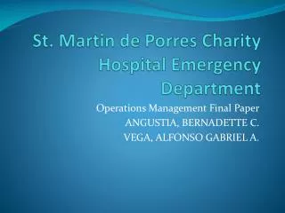 St. Martin de Porres Charity Hospital Emergency Department