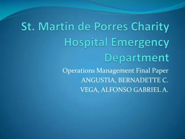 st martin de porres charity hospital emergency department