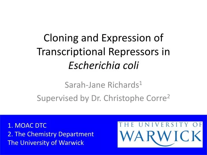 cloning and expression of transcriptional repressors in escherichia coli
