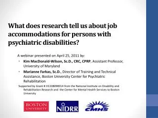 What does research tell us about job accommodations for persons with psychiatric disabilities?