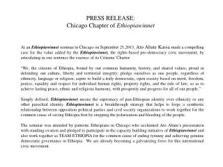 PRESS RELEASE: Chicago Chapter of Ethiopiawinnet
