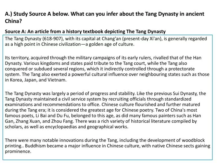 a study source a below what can you infer about the tang dynasty in ancient china
