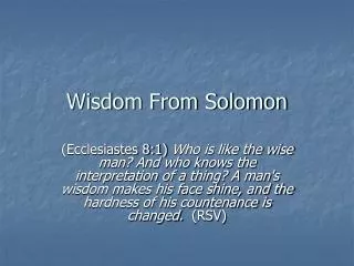 Wisdom From Solomon