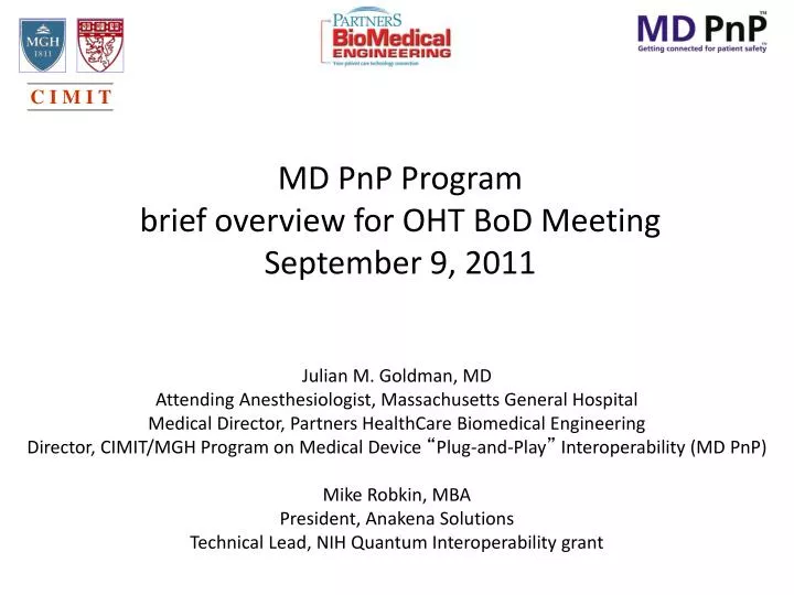 md pnp program brief o verview for oht bod meeting september 9 2011