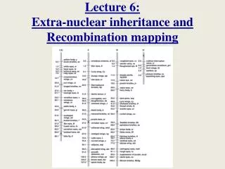 Lecture 6: Extra-nuclear inheritance and Recombination mapping