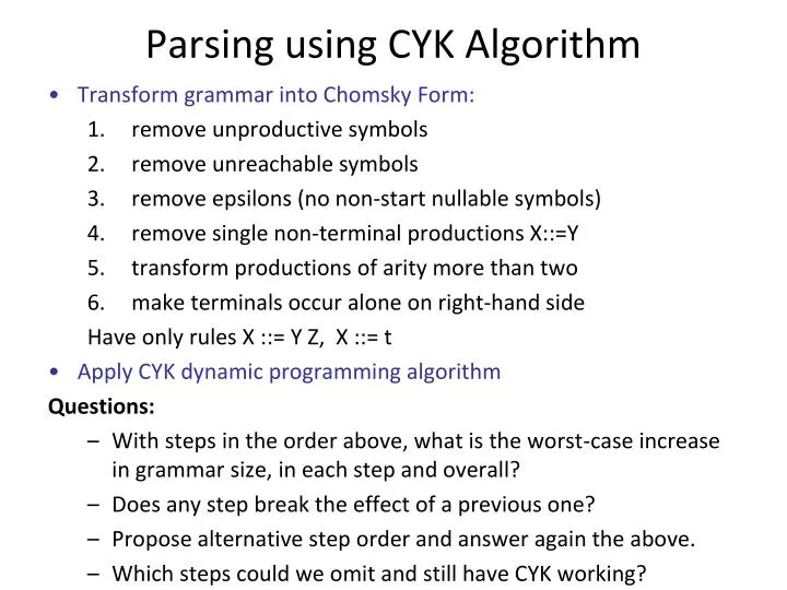 parsing using cyk algorithm