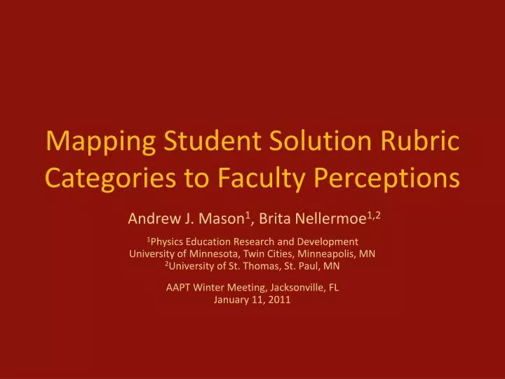 mapping student solution rubric categories to faculty perceptions