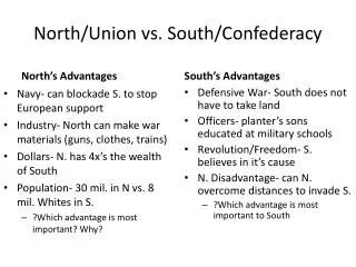 North/Union vs. South/Confederacy