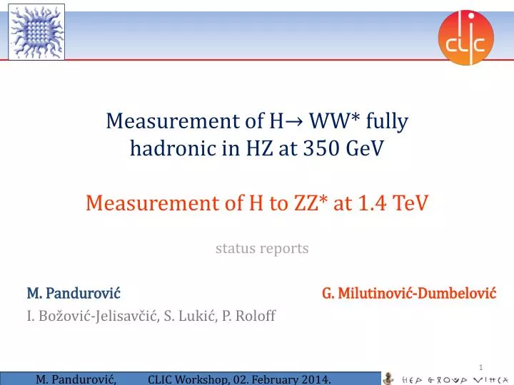 measurement of h ww fully hadronic in hz at 350 gev measurement of h to zz at 1 4 tev