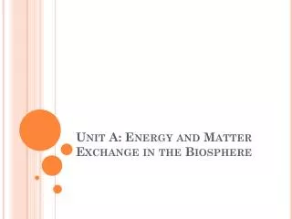 Unit A: Energy and Matter Exchange in the Biosphere