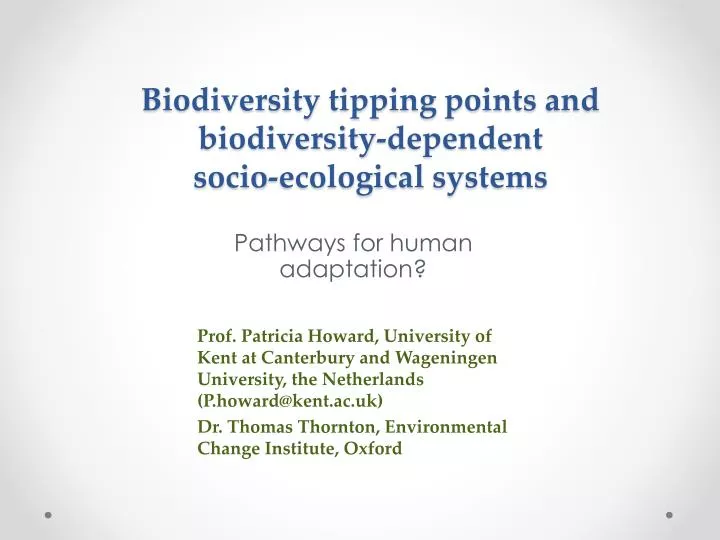 biodiversity tipping points and biodiversity dependent socio ecological systems