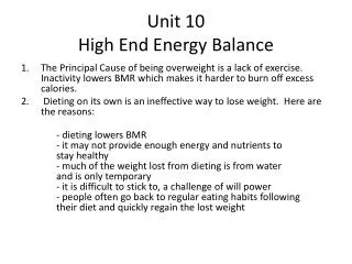 Unit 10 High End Energy Balance