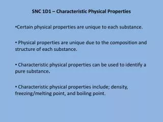 SNC 1D1 – Characteristic Physical Properties