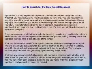 How to Search for the Ideal Travel Backpack