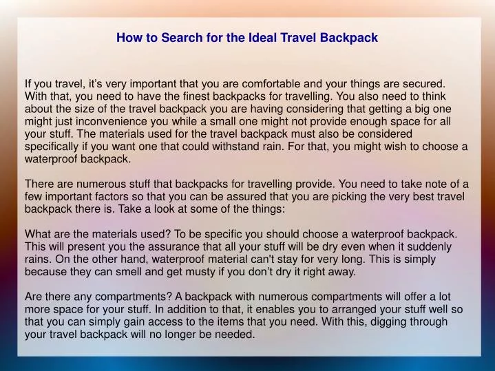 how to search for the ideal travel backpack