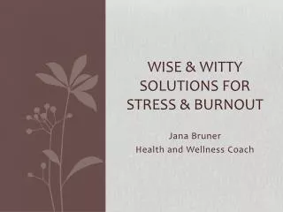 Wise &amp; Witty Solutions For Stress &amp; BurnOUt