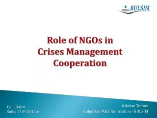 Role of NGOs in Crises Management Cooperation