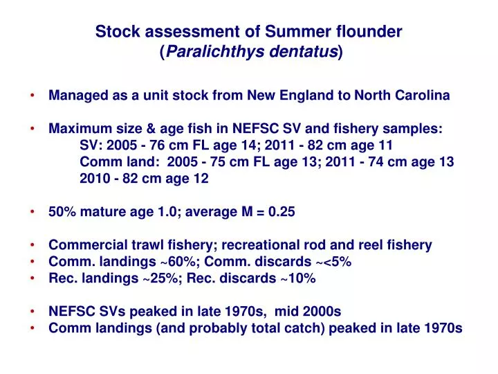 stock assessment of summer flounder paralichthys dentatus