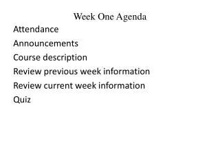 Week One Agenda