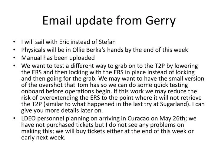 email update from gerry